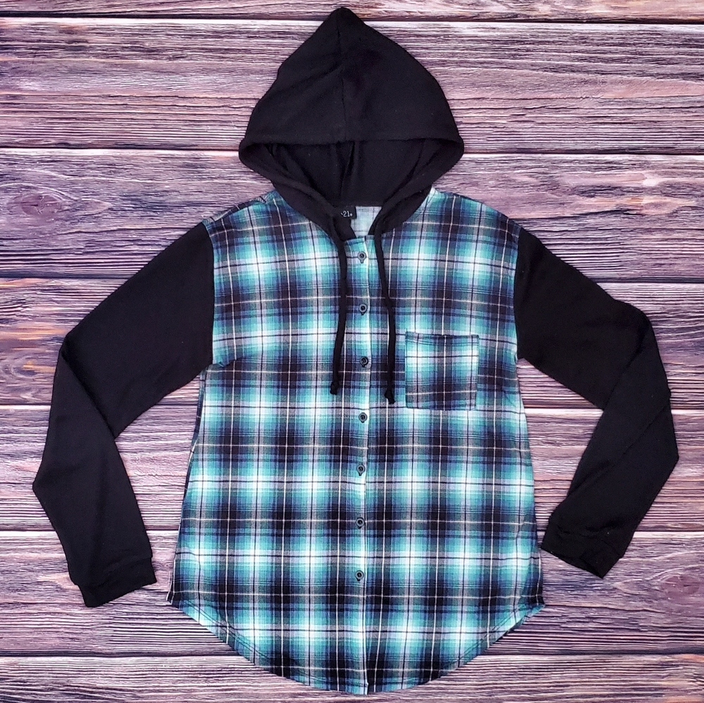 Black and Aqua Long Sleeve Sweater Hoodie